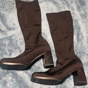 Merona Black Square Toe Block Heel Tall Sock Boots - Size 10